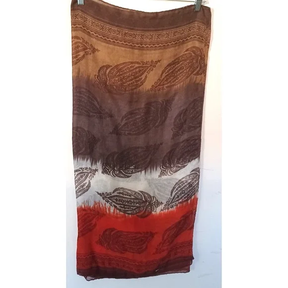 Boho Ombre Paisley Print Sheer Wrap Scarf Shawl Rust Brown Tan Fall Colors 68x34 - Picture 4 of 6
